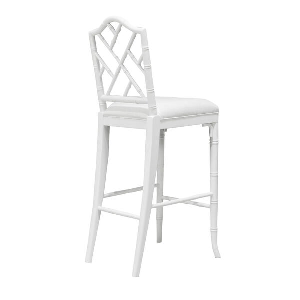 Lloyd Matte White Lacquer White Linen Chippendale Style Bamboo Bar Stool, image 2